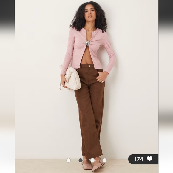 ASOS Pink Ribbed Long Sleeve Blouse - Picture 2 of 3